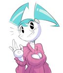  blush cleavage clothed clothing female herny jenny_wakeman keyhole_turtleneck looking_at_viewer machine my_life_as_a_teenage_robot robot solo sweater 
