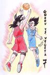  basketball dragon_ball dragonball_z gradient gradient_background jumping multiple_boys saiyan son_gokuu sport sports vegeta 