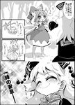  bow chinese_clothes cirno comic dress fifiruu frog frozen frozen_frog greyscale hair_bow hat ice ice_wings junko_(touhou) long_hair long_sleeves monochrome multiple_girls open_mouth ribbon sash short_hair smile tabard touhou translated wide_sleeves wings 