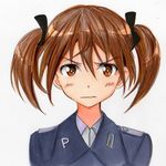  blush brown_eyes brown_hair gertrud_barkhorn military military_uniform potekite solo strike_witches traditional_media twintails uniform world_witches_series 