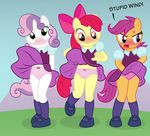  2015 amber_eyes anthro anthrofied apple_bloom_(mlp) blush bow clothing cub cutie_mark_crusaders_(mlp) earth_pony equine female friendship_is_magic green_eyes group hair hair_bow horn horse liggliluff mammal multicolored_hair my_little_pony open_mouth panties panty_shot pegasus pony purple_eyes purple_hair red_hair school_uniform schoolgirl scootaloo_(mlp) skirt sweetie_belle_(mlp) tolpain two_tone_hair underwear unicorn upskirt wind wings young 
