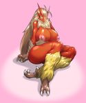  anthro anthrofied baneroku big_breasts blaziken blue_eyes blush breasts claws female furry inverted_nipples large_breasts long_hair nintendo nipples pok&eacute;mon pokemon sitting solo video_games wide_hips yellow_sclera 