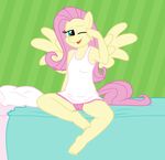  anthro anthrofied bed camel_toe clothing equine female fluttershy_(mlp) friendship_is_magic hair horse liggliluff mammal my_little_pony one_eye_closed panties pegasus pink_hair pony pussy shirt sitting solo spread_legs spreading tank_top tolpain underwear waking_up wings 
