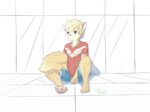 anthro blonde_hair blue_eyes canine claws dog fox hair male mammal mooco_(artist) simple_background solo spread_legs spreading young 