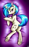  2015 anus bedroom_eyes blue_hair blush cutie_mark equine female feral friendship_is_magic fur hair half-closed_eyes horn lying mammal multicolored_hair my_little_pony on_side pussy smile solo strachinthesack two_tone_hair underhoof unicorn vinyl_scratch_(mlp) white_fur 