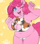  2015 anthro anthrofied blue_eyes chubby cleavage clothed clothing earth_pony equine female friendship_is_magic glo-in-the-dark hair horse looking_at_viewer mammal my_little_pony navel one_eye_closed open_mouth pink_hair pinkie_pie_(mlp) pony skimpy smile solo tongue translucent_hair underwear 