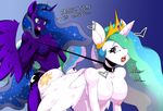  &lt;3 2015 all_fours anthro anthrofied big_breasts blue_eyes blue_hair breasts butt crown cutie_mark dildo doggystyle duo english_text equine female female/female friendship_is_magic from_behind hair horn incest leash long_hair mammal multicolored_hair my_little_pony navel nipples open_mouth princess_celestia_(mlp) princess_luna_(mlp) purple_eyes raised_tail royalty sex sex_toy sibling sisters strapon text thetroon winged_unicorn wings 