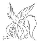  2015 anus black_and_white butt cutie_mark english_text equine female feral fluttershy_(mlp) friendship_is_magic hair looking_back mammal monochrome my_little_pony pegasus pussy sad simple_background sketch solo strachinthesack text white_background wings 