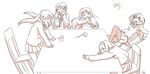  aogami chair choking clothing eyes_closed female group human k-on mammal monochrome not_furry one_eye_closed table young 