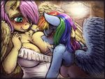  2015 anthro anthrofied bantha big_breasts biting_lip blue_fur blue_hair blush breast_suck breastfeeding breasts chest_tuft clothed clothing colored duo equine eyes_closed feathered_wings feathers female female/female fluttershy_(mlp) friendship_is_magic fur hair hand_in_hair hand_on_breast hi_res lactating long_hair mammal milk multicolored_hair my_little_pony one_eye_closed pegasus pink_hair rainbow_dash_(mlp) rainbow_hair sucking tuft wings yellow_fur 