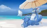  anthro beach cloud dragon male nude outside parasol rudragon sand sea seaside sitting sky solo water 