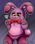  ambiguous_gender bonnie_(fnaf) bow_tie english_text five_nights_at_freddy&#039;s lagomorph mammal rabbit reaction_image red_eyes solo spice5400 text video_games 