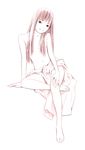  barefoot feet hair_censor long_hair monochrome navel original sketch solo toes topless traditional_media yoshitomi_akihito 