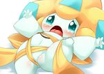  ambiguous_gender blush cute green_eyes humanoid jirachi legendary_pok&eacute;mon looking_at_viewer nintendo open_mouth pok&eacute;mon simple_background solo tears ukan_muri video_games white_background 