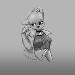  2014 anthro canine clothed clothing collar crop-top diamond_dog_(mlp) dog fan_character female friendship_is_magic fur ginger grey_background half-closed_eyes jacket larkdraws mammal monochrome my_little_pony navel simple_background solo 