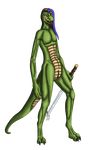  2015 alpha_channel anthro fangs female hair lamar long_hair lu_chen melee_weapon multicolored_hair muscular muscular_female nude pose pussy reptile scalie simple_background skinny snake solo standing sword transparent_background weapon 