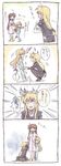  3girls 4koma ahoge barefoot blonde_hair blush closed_eyes comic couple drunk fate_testarossa hair_down hair_ribbon hiding highres kannari long_hair low-tied_long_hair lyrical_nanoha mahou_shoujo_lyrical_nanoha_strikers mahou_shoujo_lyrical_nanoha_vivid military military_uniform multiple_girls pajamas pantyhose petting red_hair ribbon slippers smile sparkle speech_bubble squatting standing surprised sweatdrop takamachi_nanoha talking towel translated tsab_executive_military_uniform twintails uniform upper_body very_long_hair vivio wide-eyed yuri 