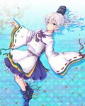  bad_id bad_pixiv_id dress furapechi hat japanese_clothes kariginu leaf maple_leaf mononobe_no_futo ponytail ribbon short_hair silver_hair skirt smile solo tate_eboshi touhou 