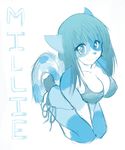  2013 anthro big_breasts bikini blue_fur blue_hair bra breasts clothed clothing feline female fur hair larkdraws long_hair looking_at_viewer mammal millie multicolored_fur simple_background sitting skimpy smile solo swimsuit underwear white_background 