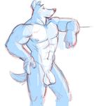  abs anthro balls canine dog flaccid male mammal monochrome muscular navel nude pecs penis poop_(artist) pose simple_background sketch solo standing uncut white_background 