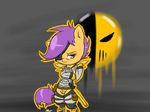  armor cub dc_comics deathstroke equine female friendship_is_magic mammal mrmilky my_little_pony pussy scootaloo_(mlp) simple_background young 