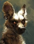  &gt;:) 2015 african_wild_dog anthro brown_eyes brown_fur canine clothed clothing ear_piercing front_view fur half-dressed headshot_portrait kenket looking_back male mammal painting piercing portrait smile solo topless 