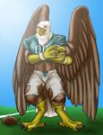  avian bald_eagle bird clothing eagle football football_player fursuit male miranda_leigh pheagle philadelphia_eagles torn_clothing transformation uniform 