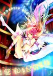  angel_wings bad_id bad_pixiv_id blush breasts feathered_wings gloves halo highres ikasoke_(likerm6au) jibril_(no_game_no_life) large_breasts long_hair low_wings magic_circle midriff multicolored_hair navel no_game_no_life pink_hair shoes single_shoe smile solo white_wings wings yellow_eyes 