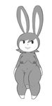  aintsmart animal_crossing anthro breasts carmen_(animal_crossing) dickgirl intersex lagomorph mammal monochrome nintendo penis rabbit solo video_games 