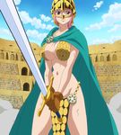  1girl armor bikini_armor dressrosa female gladiator helmet long_hair one_piece pink_hair rebecca_(one_piece) screencap sky 
