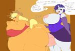  2015 anthro anthrofied applejack_(mlp) balls big_breasts blonde_hair blush bottomless breasts clothed clothing colored cum cum_inflation dialogue dickgirl dickgirl/female duo earth_pony english_text equine excessive_cum female friendship_is_magic hair half-dressed hat horn horse huge_breasts inflation intersex intersex/female mammal my_little_pony nonuberis obese open_mouth overweight penis pony purple_hair rarity_(mlp) sirmasterdufel text tongue tongue_out unicorn 