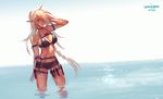  arm_strap bad_id bad_twitter_id bikini black_bikini blue_eyes braid breasts dark_skin dungeon_and_fighter hair_over_one_eye kim_hana knife large_breasts long_hair mole mole_under_mouth navel pointy_ears ponytail red_pupils smile solo swimsuit thief_(dungeon_and_fighter) thigh_strap wading water white_hair 