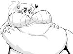  1girl artist_request belly belly_grab blush monochrome obese 