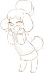  animal_crossing blush canine clothing dog eyes_closed female isabelle_(animal_crossing) maimbutt mammal monochrome nintendo smile video_games 