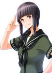  bangs black_eyes black_hair blunt_bangs braid hair_over_shoulder kantai_collection kitakami_(kantai_collection) long_hair nanahime school_uniform serafuku single_braid smile solo 