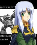  1girl dom green_eyes gundam gundam_zeonic_front kotaken long_hair mecha military_uniform rocket_launcher sophie_fran uniform weapon 