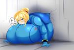  1girl blonde_hair breasts gigantic_breasts metroid obese samus_aran stuck 