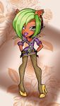  canine clawdeen_wolf cleavage clothed clothing ear_piercing fangs female fingerless_gloves gloves green_hair hair high_heels lips mammal monster_high piercing solo were werewolf yellow_eyes 
