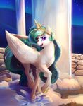  2015 crown equine female friendship_is_magic gold_(metal) horn mammal my_little_pony necklace outside princess_celestia_(mlp) purple_eyes sky solo sparkles star viwrastupr water winged_unicorn wings 