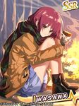  angel_beats! bad_id bad_twitter_id bonfire coat food iwasawa red_eyes red_hair school_uniform sennen_suisei shinda_sekai_sensen_uniform short_hair sitting solo sweet_potato 