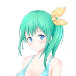  bikini_top blue_eyes blush bow breasts daiyousei green_hair hair_bow hair_ornament large_breasts looking_at_viewer nanabe polka_dot polka_dot_bow polka_dot_swimsuit portrait side_ponytail simple_background solo swimsuit touhou upper_body white_background 
