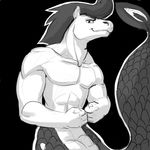  aaron_(undertale) anthro black_and_white equine fish flexing horse looking_at_viewer male mammal marine monochrome muscular seahorse sketchstick smile 