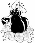  &lt;3 &lt;3_eyes big_breasts black_and_white blush breasts caprine fangs flower goat holidays hypnofood mammal monochrome monster open_mouth overweight plant smile thick_thighs toriel undertale valentine&#039;s_day wide_hips 
