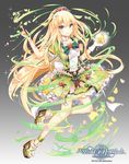  2014 blonde_hair blue_eyes copyright_name flower frills golden_apple green_skirt hair_flower hair_ornament kaio_(watagami) long_hair official_art petals platform_footwear ribbon sandals skirt solo tenkuu_no_craft_fleet wand watermark 