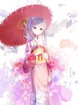  absurdres flower hatsune_miku highres japanese_clothes kimono long_hair oriental_umbrella red_flowers solo twintails umbrella vocaloid 