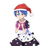  blob blue_eyes blue_hair cato_(monocatienus) doremy_sweet dream_soul dress hat leaning_forward looking_at_viewer nightcap object_hug parted_lips pom_pom_(clothes) short_hair short_sleeves simple_background smile solo touhou white_background 