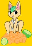  animal_crossing black_eyes cat feline female fruit looking_at_viewer mammal nintendo orange_(fruit) solo tangy_(animal_crossing) video_games 