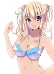  bikini blonde_hair blue_eyes blush breasts cleavage large_breasts long_hair looking_at_viewer navel open_mouth original side-tie_bikini solo swimsuit take_(office-t) twintails 