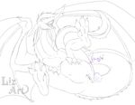  2015 anal anus belly big_butt bulge butt claws dragon female fur furred_dragon green_eyes horn larger_female liz_art lucy lucy_the_dragon open_mouth pussy saliva scalie sharp_teeth size_difference teeth tongue vore 