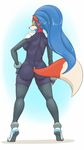  anthro blackfox85 blue_hair butt canine clothing female fox foxfate hair long_hair looking_back mammal skinsuit tight_clothing 